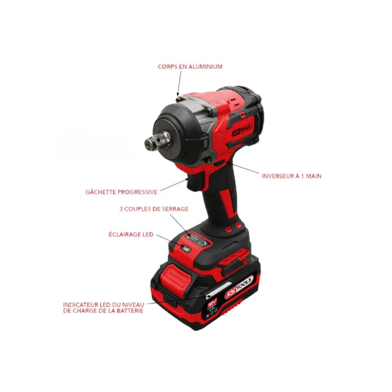 Clé à Chocs Brushless 1/2'' 850 Nm en Coffret, 2 Batteries 18V 4Ah KS TOOLS - 515.4710F