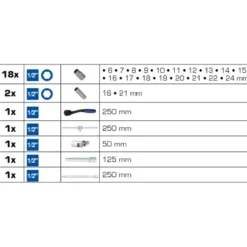 Coffret de douilles et cliquets 1/2'' 25pcs BRILLIANT TOOLS - BT022025