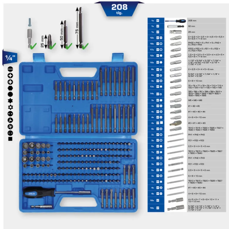 Coffret d’embouts de vissage 208pcs BRILLIANT TOOLS - BT053208