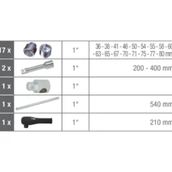 Coffret 22 Pièces de douilles 6 pans 1’’ CHROMEplus KS TOOLS 911.0822