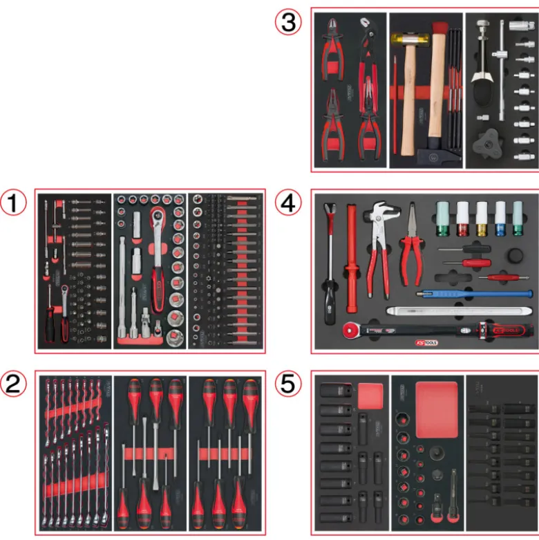 Composition d'outils de service rapide 5 tiroirs pour servante, 283 pièces KS TOOLS 714.0283