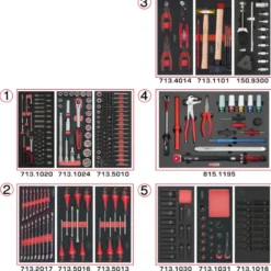 Composition d'outils de service rapide 5 tiroirs pour servante, 283 pièces KS TOOLS 714.0283