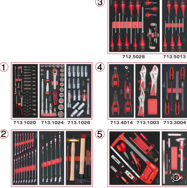 Composition d'outils 5 tiroirs pour servante, 187 pièces KS TOOLS 714.0187