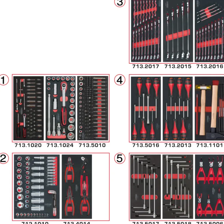 Composition d'outils 5 tiroirs pour servante, 311 pièces KS TOOLS 714.0311