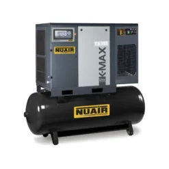 Compresseur d'air à vis 15 CV, Réservoir 500 L horizontal, 400 V tri + sécheur, pression 8 bar, débit 102 m3/h NUAIR