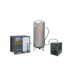 Compresseur d'air à vis 15 CV, Réservoir 500 L vertical galvanisé, pression 10 bar, débit 93 m3/h, 400 V tri + sécheur NUAIR