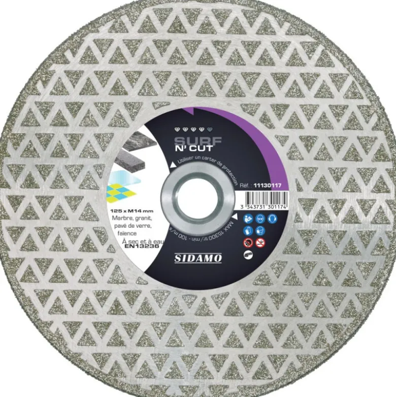 Disque Diamant et Carbure à segment 125 mm SURF N'CUT alésage M14 SIDAMO 11130117