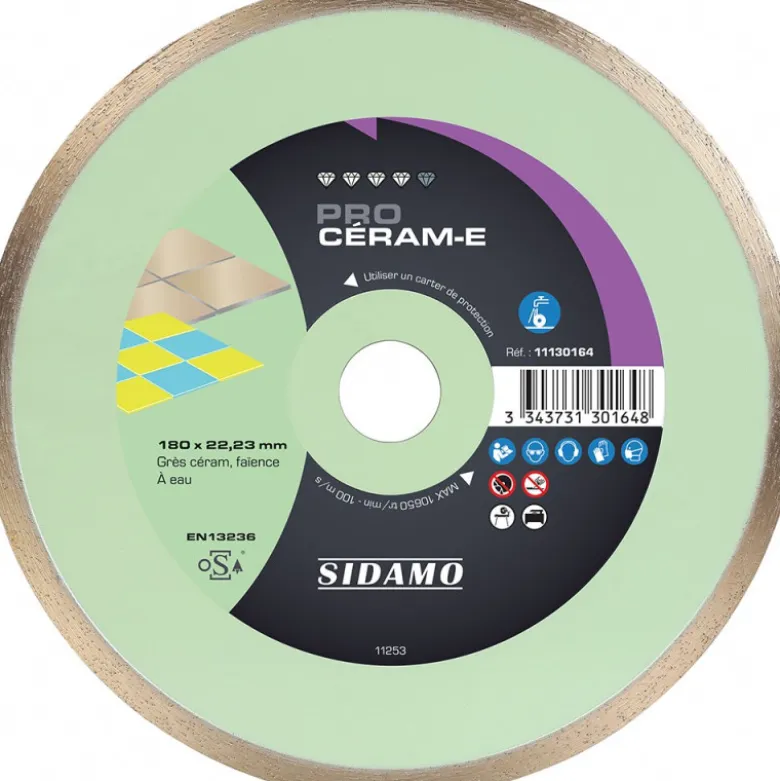 Disque Diamant PRO CERAM E - D 180 mm / Alésage 22,23 mm pour coupe à eau sur scies SIDAMO 11130164
