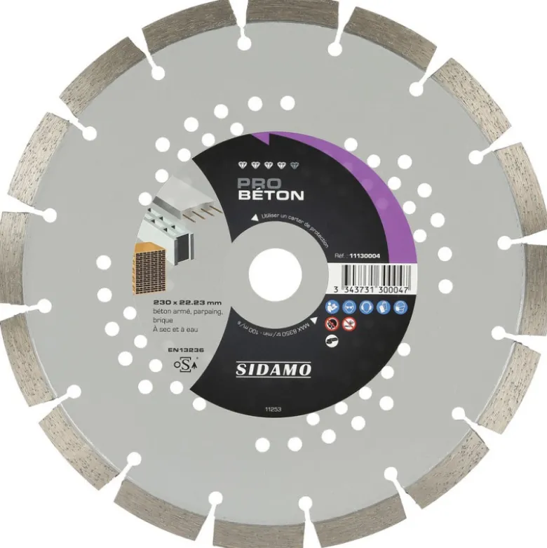 Disque Diamant à segment 230 mm PRO BETON Tronçonnage béton SIDAMO 11130004