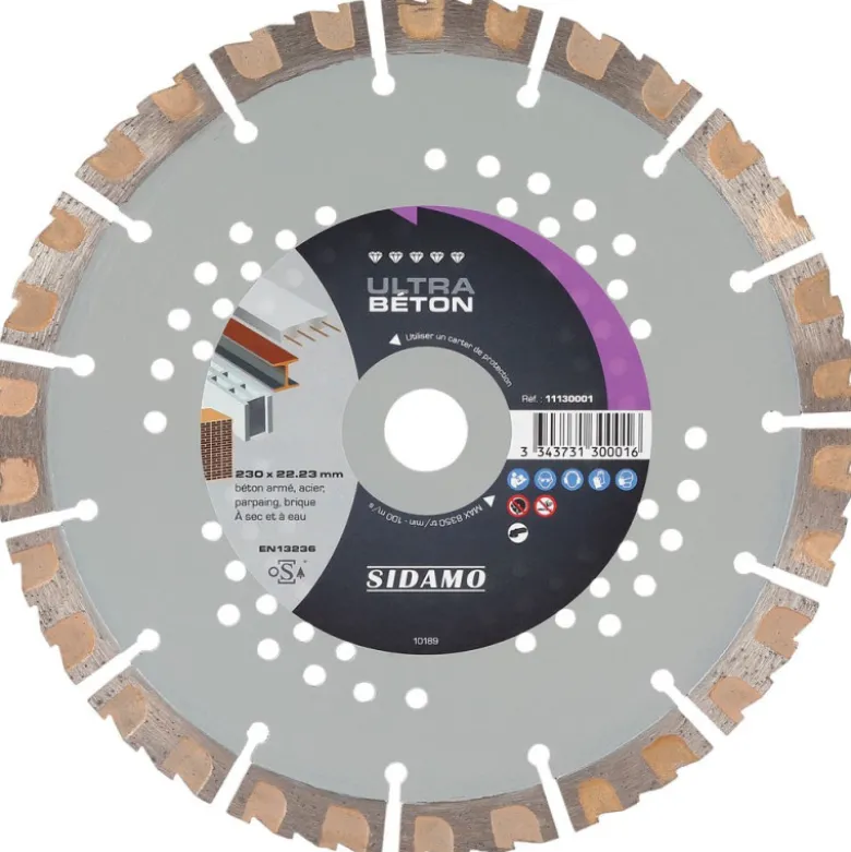 Disque Diamant à segment 230 mm ULTRA BETON Tronçonnage béton/Acier SIDAMO 11130001
