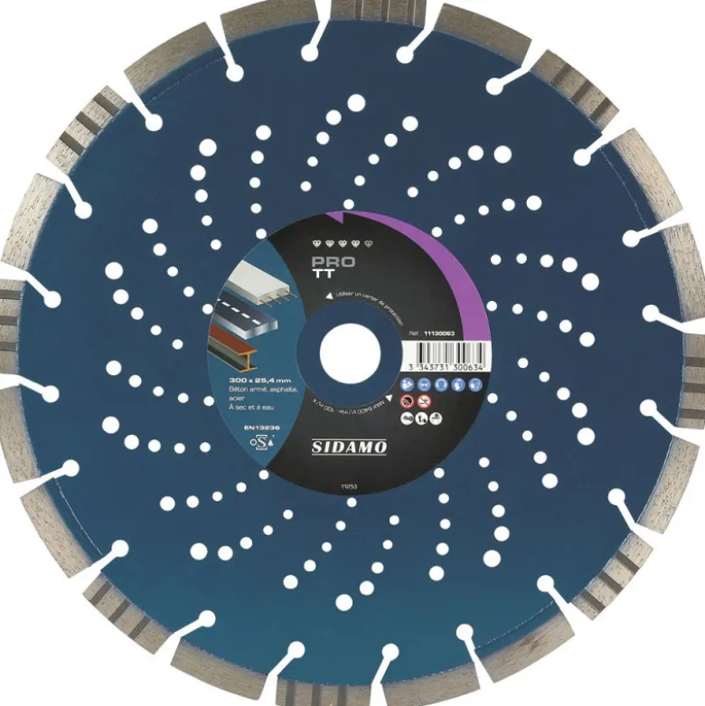 Disque Diamant à segment PRO TT 300 mm Tronçonnage béton/Asphalte/Acier SIDAMO - Alésage 25.4 mm 11130063