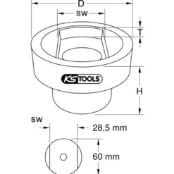 Douille pour boulons de ressorts à lames pour Volvo, 28,5x60 mm KS TOOLS 450.0243