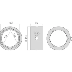 Douille reversible moyeux remorques fruehauf 123mm/110mm 6 pans CLAS OM 0333