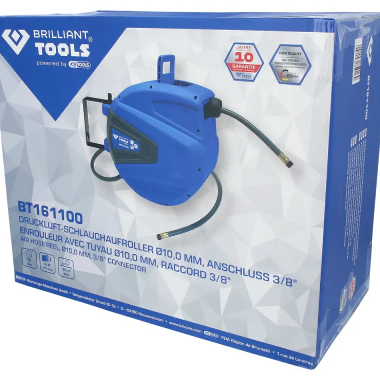 Enrouleur air et eau mural Ø10mm 3/8" 15m BRILLIANT TOOLS - BT161100