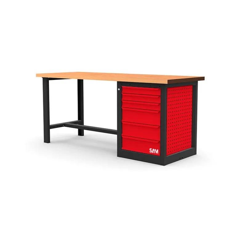 Etabli 1,5 metres bois avec meuble 6 tiroirs SAM - Etab-150m6