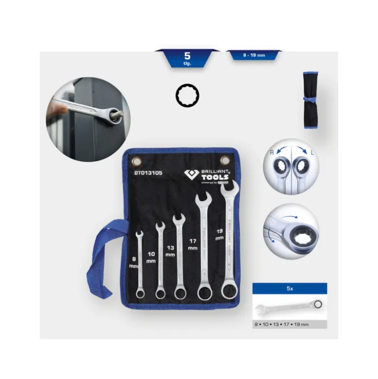 Jeu de clés mixtes à cliquet 6-32 mm 5 à 21 pcs BRILLIANT TOOLS - BT013005-D