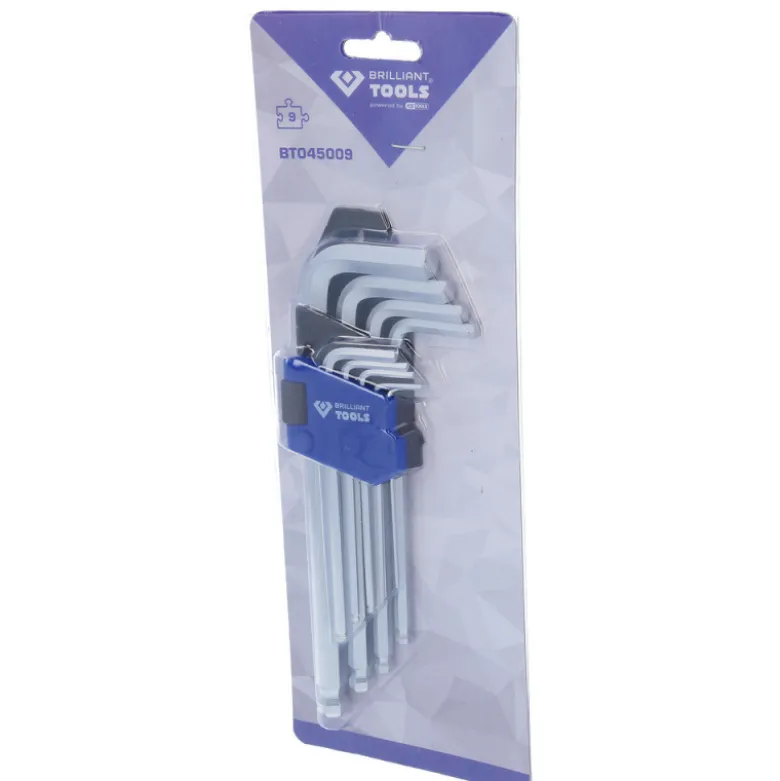 Jeu de clés 6 pans courtes à tête sphérique 9pcs BRILLIANT TOOLS - BT045009