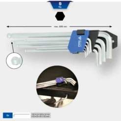 Jeu de clés 6 pans longues à tête sphérique 9pcs BRILLIANT TOOLS - BT045019