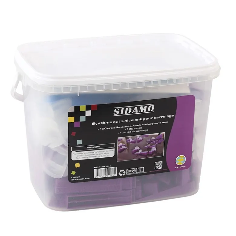 Kit pince + 150 cales + 150 croisillons 3mm auto-nivelants en seau SIDAMO 11255323