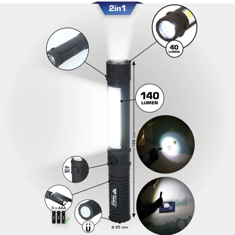 Lampe de poche à LED COB 2 en 1 140 Lumens BRILLIANT TOOLS - BT130910