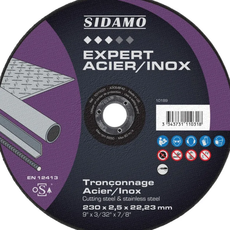 LOT DE 25 DISQUES EXPERT ACIER INOX 230 MM MOYEU DÉPORTÉ- SIDAMO