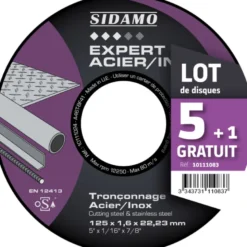 LOT DE 5 DISQUES + 1 OFFERT EXPERT ACIER INOX 125MM MOYEU PLAT - SIDAMO