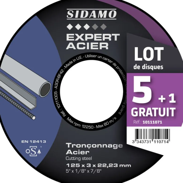 LOT DE 5 DISQUES + 1 OFFERT EXPERT ACIER 125MM - SIDAMO