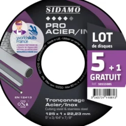 Lot de 5 disques + 1offert PRO ACIER INOX 125 Ales.22.23mm Moyeu plat - SIDAMO 10111081