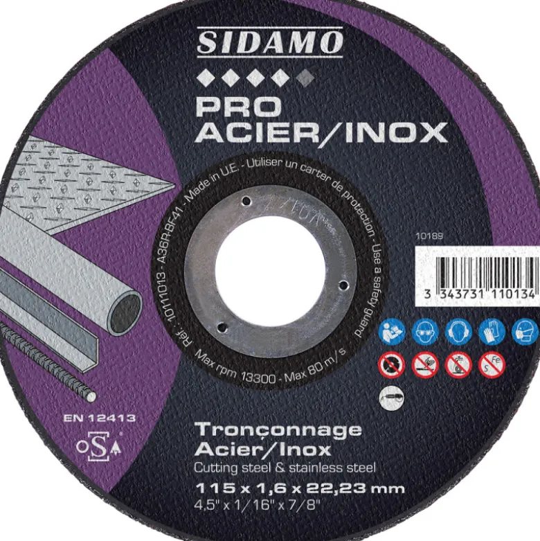 LOT DE 25 DISQUES PRO ACIER INOX 115mm EP. 1,6 ALES.22.23MM MOYEU PLAT - SIDAMO