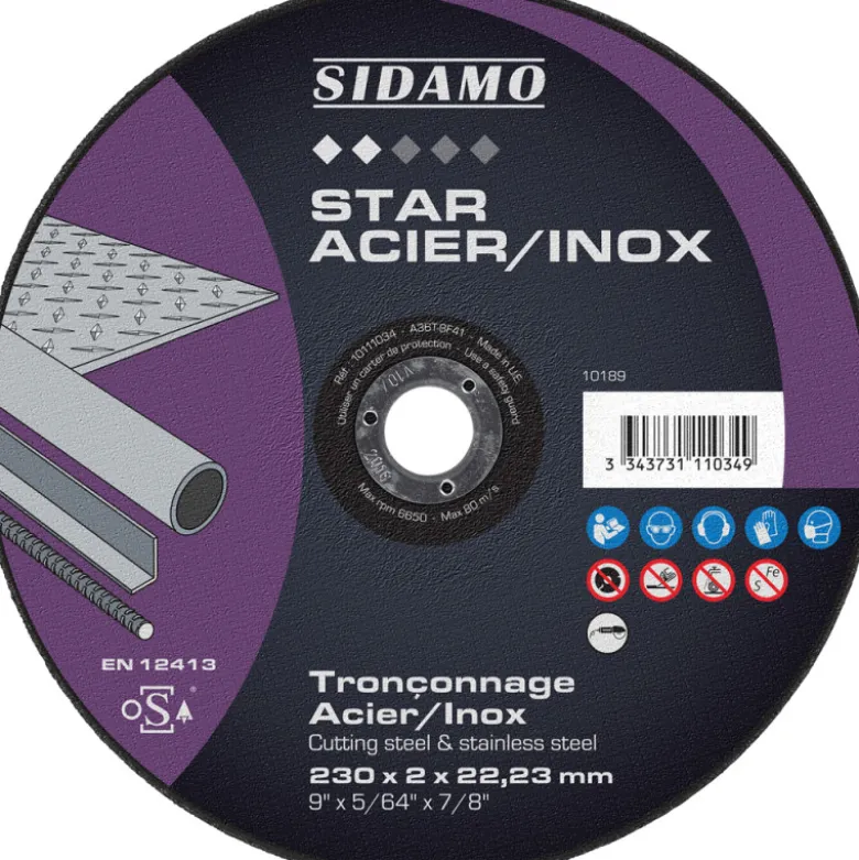 LOT DE 25 DISQUES STAR ACIER INOX 230MM ALES.22.23MM - SIDAMO