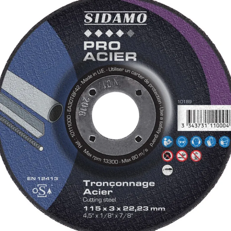 LOT DE 25 DISQUES TRONÇONNAGE PRO ACIER 115 mm - SIDAMO