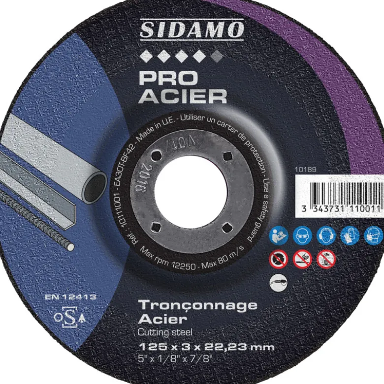 LOT DE 25 DISQUES TRONÇONNAGE PRO ACIER 125 mm - SIDAMO