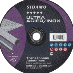 LOT DE 5 DISQUES ULTRA ACIER INOX 230MM ALÉS.22.23MM - SIDAMO