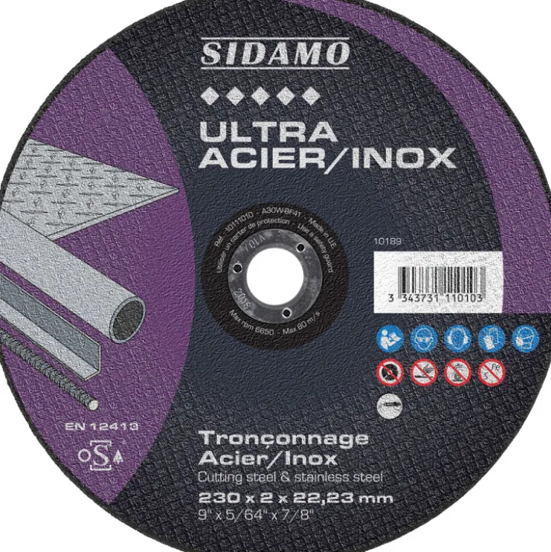 LOT DE 5 DISQUES ULTRA ACIER INOX 230MM ALÉS.22.23MM - SIDAMO