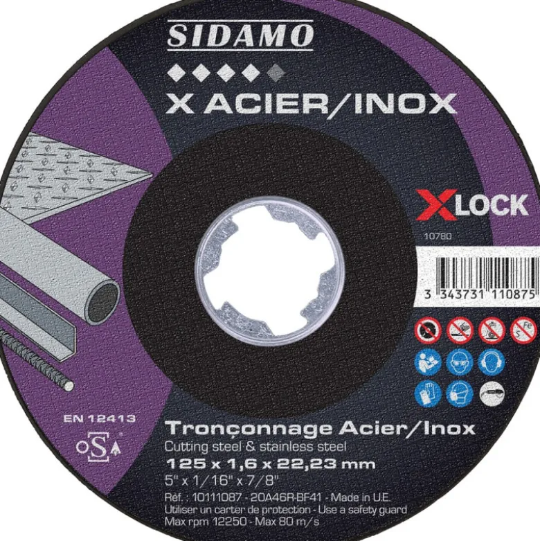 Lot de 5 disques X ACIER INOX 125mm Ales.22.23mm - SIDAMO 10111087/5