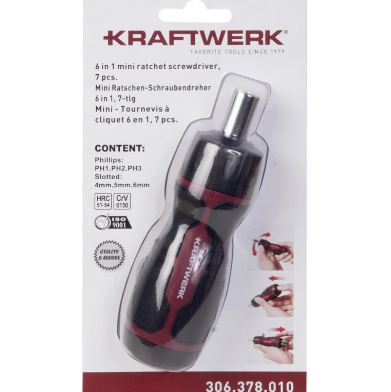 Mini-tournevis à cliquet fonction 6 en 1 - 7 pcs KRAFTWERK - 306.378.010
