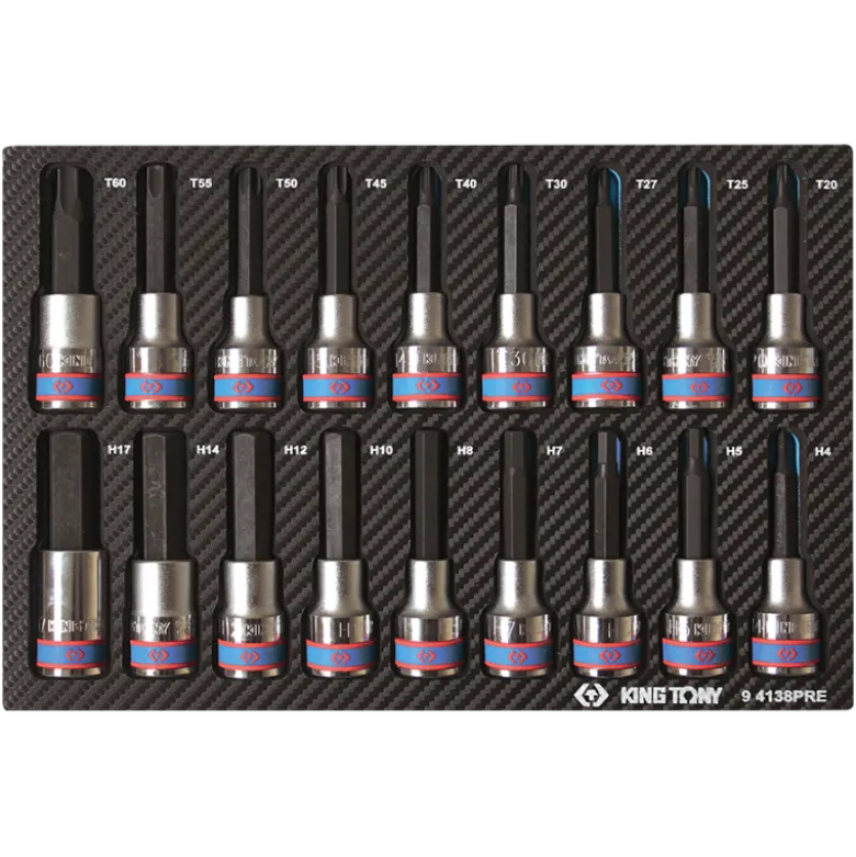 Module Mousse + Pp 18 Pièces Douilles 1/2" Torx--6 Pans Mâles King Tony - 94138PRE