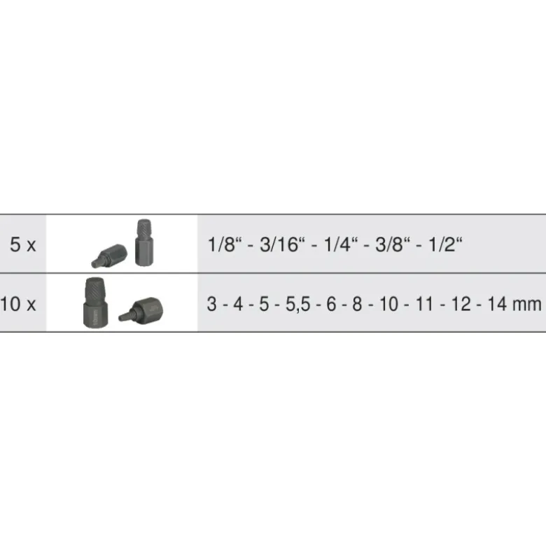 Module 15 pièces d'extracteurs à spirales pour vis creuses KS TOOLS 150.1385