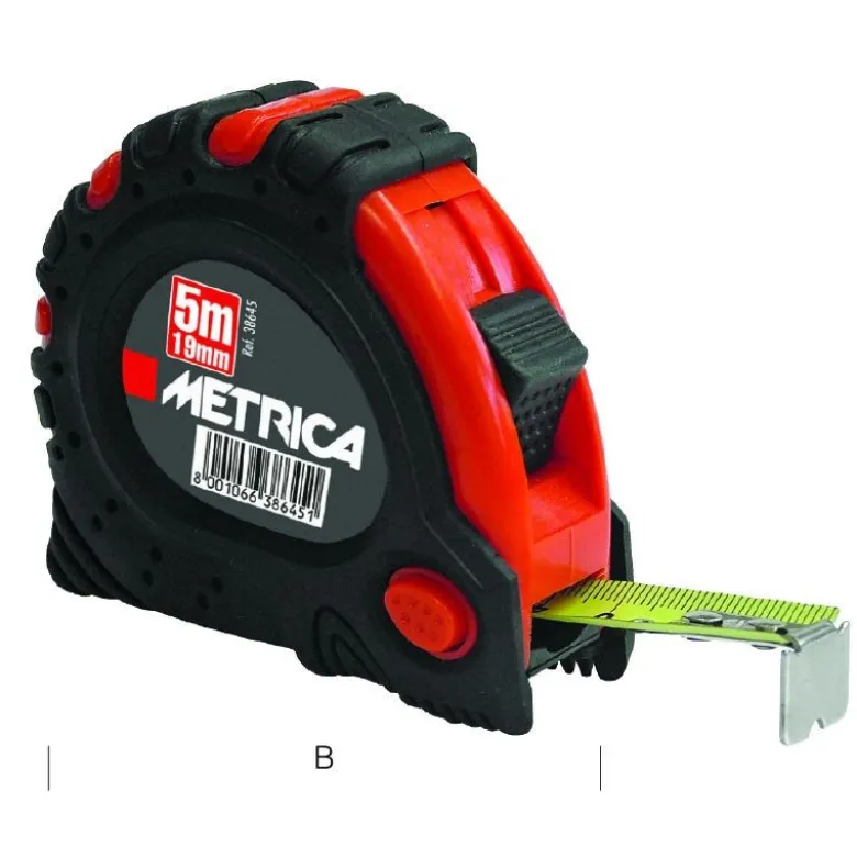 Mètre ruban avec 3 boutons stop 5m à 8m - METRICA
