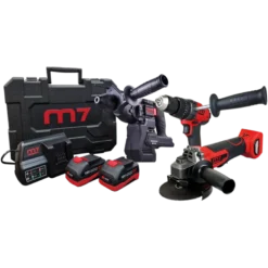 Pack Électroportatif Perforateur, Perceuse Visseuse à Percussion et Meuleuse d'angle M7 - M7PACKV9