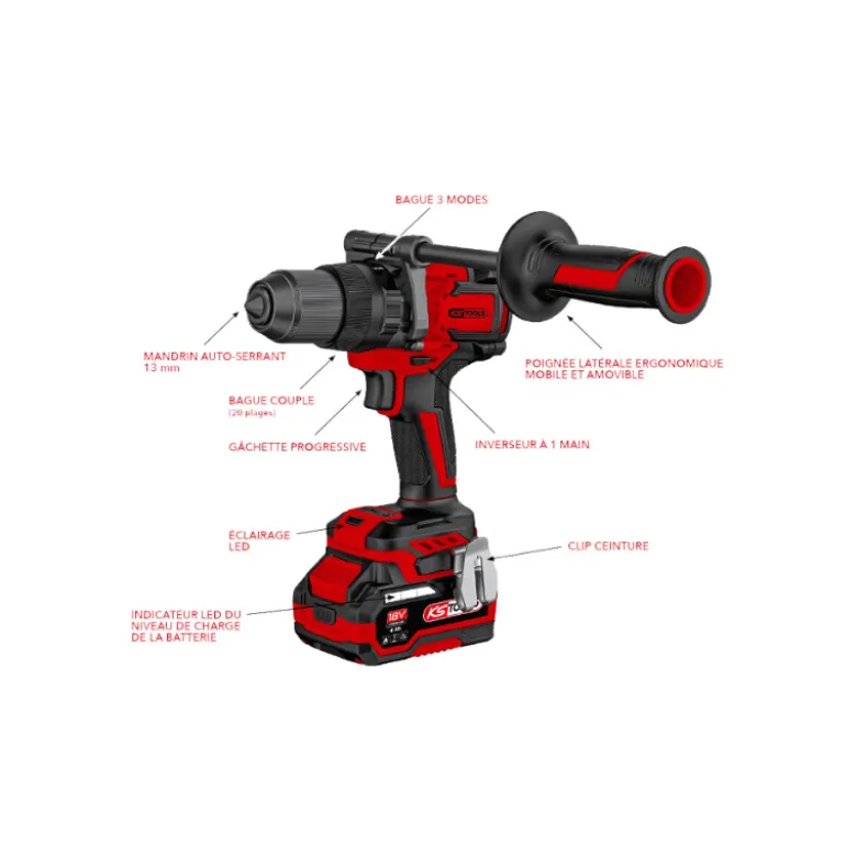 Perceuse-Visseuse Brushless en Coffret, 2 Batteries 18V 4Ah KS TOOLS - 515.4730F