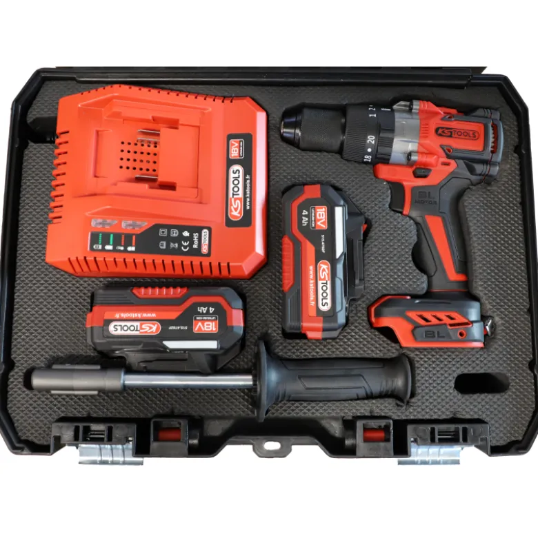 Perceuse-Visseuse Brushless en Coffret, 2 Batteries 18V 4Ah KS TOOLS - 515.4730F