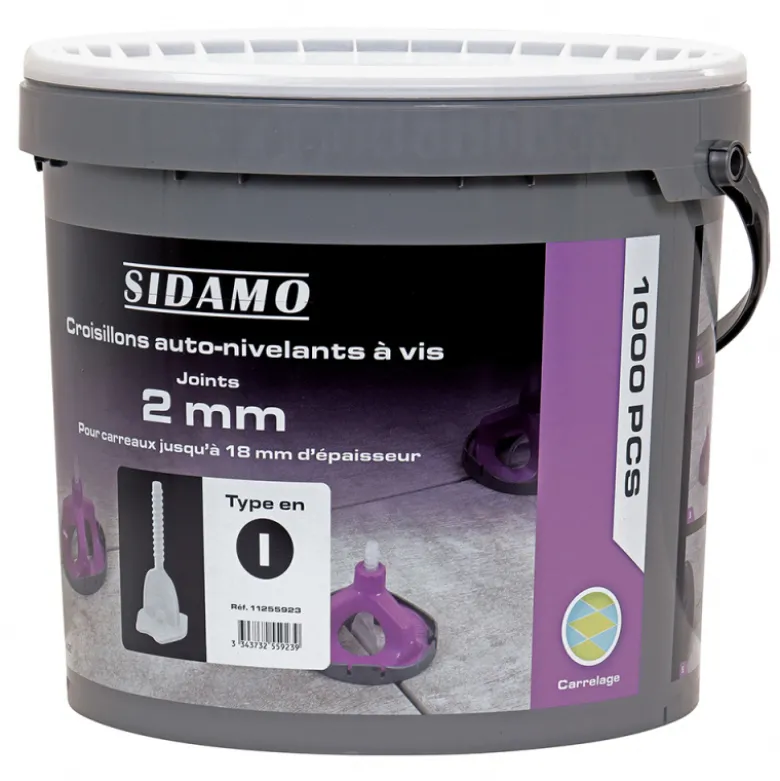 Seau de croisillons auto-nivelants en I à vis 2mm pour 3 à 18mm 1000 pièces SIDAMO - 11255923