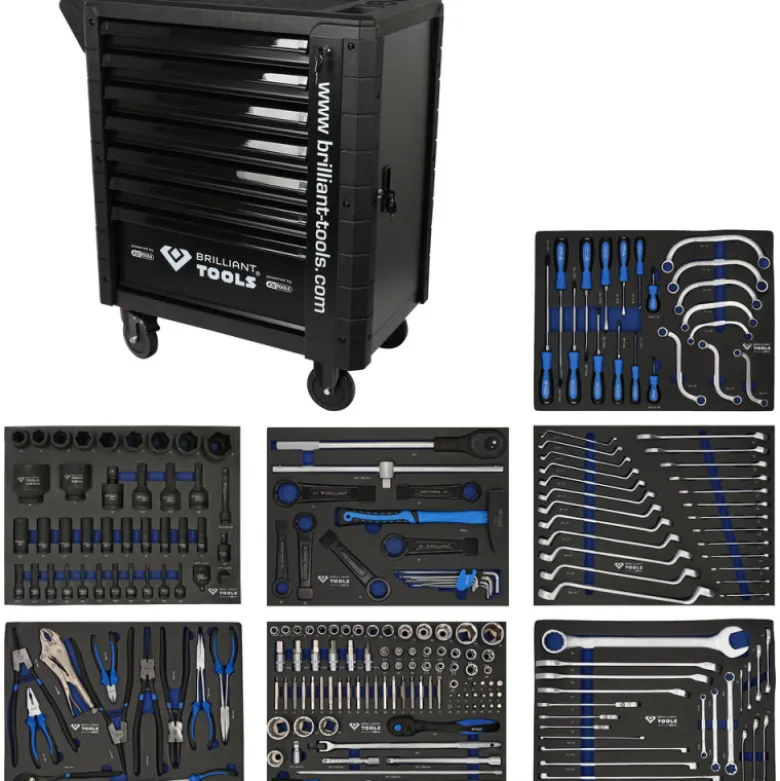 Servante d'atelier 7 tiroirs avec porte équipée de 225 outils BRILLIANT TOOLS - BT153225