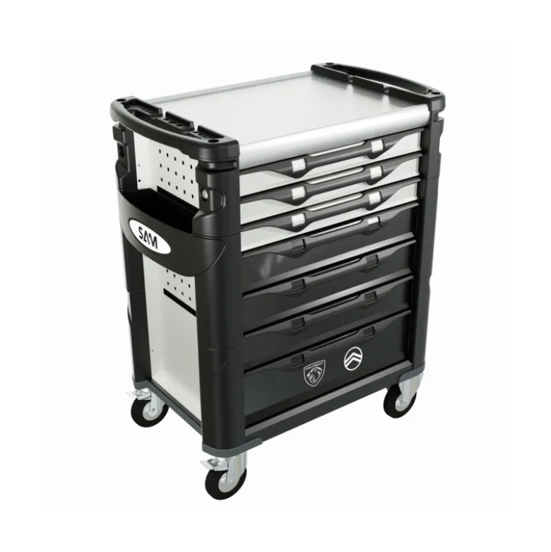 Servante 41 - 7 tiroirs - blanche - plateau inox SAM - 417hw