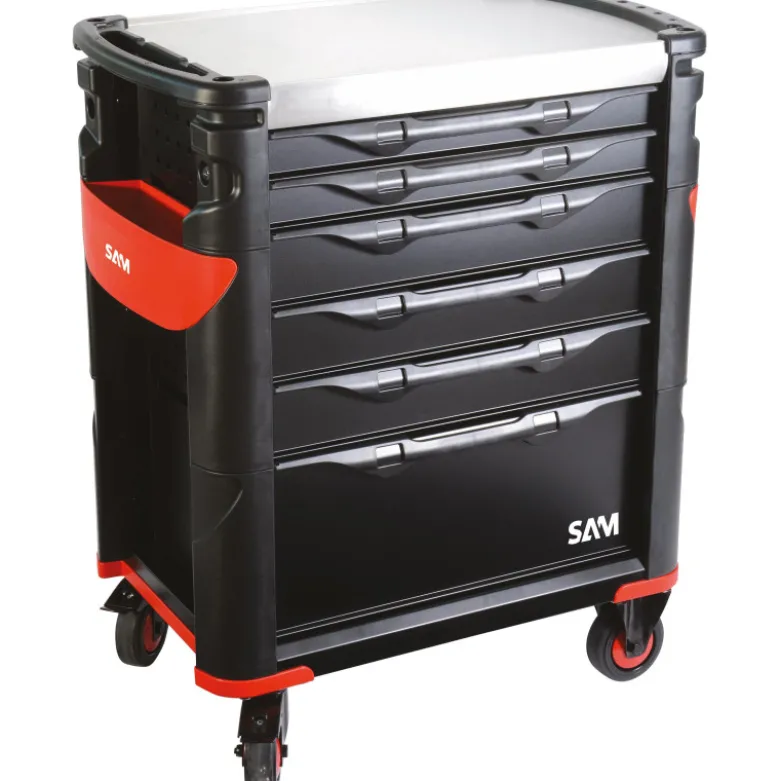 Servante 41 - 6 Tiroirs - Noire - Plateau Inox Sam Outillage - 416Hk