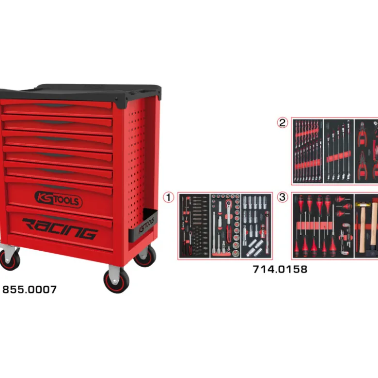 Servante 7 Tiroirs RACING EDITION + Composition 158 outils KS TOOLS 855.7158