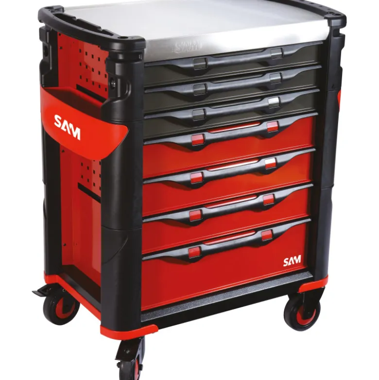 Servante 41 - 7 Tiroirs - Rouge - Plateau Inox Sam Outillage - 417H