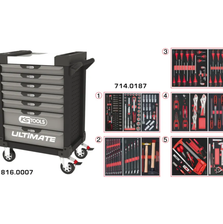 Servante 7 Tiroirs ULTIMATE + Composition 187 outils KS TOOLS