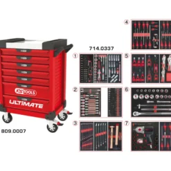 Servante ULTIMATE rouge 7 tiroirs équipée de 337 outils KS TOOLS 809.7337